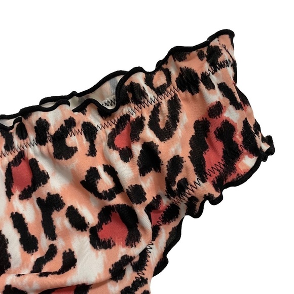 Sundazed Black Pink Animal Print Stretch Lined Ruffled Swim Bottom Medium - Picture 12 of 15